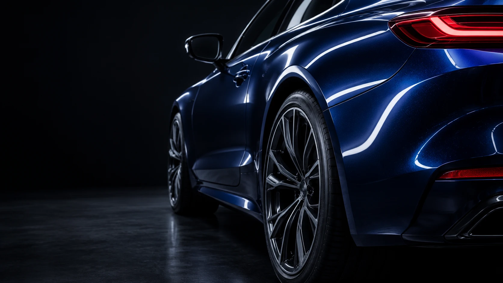 Conceptual studio image of an indigo car with inspection-style reflections